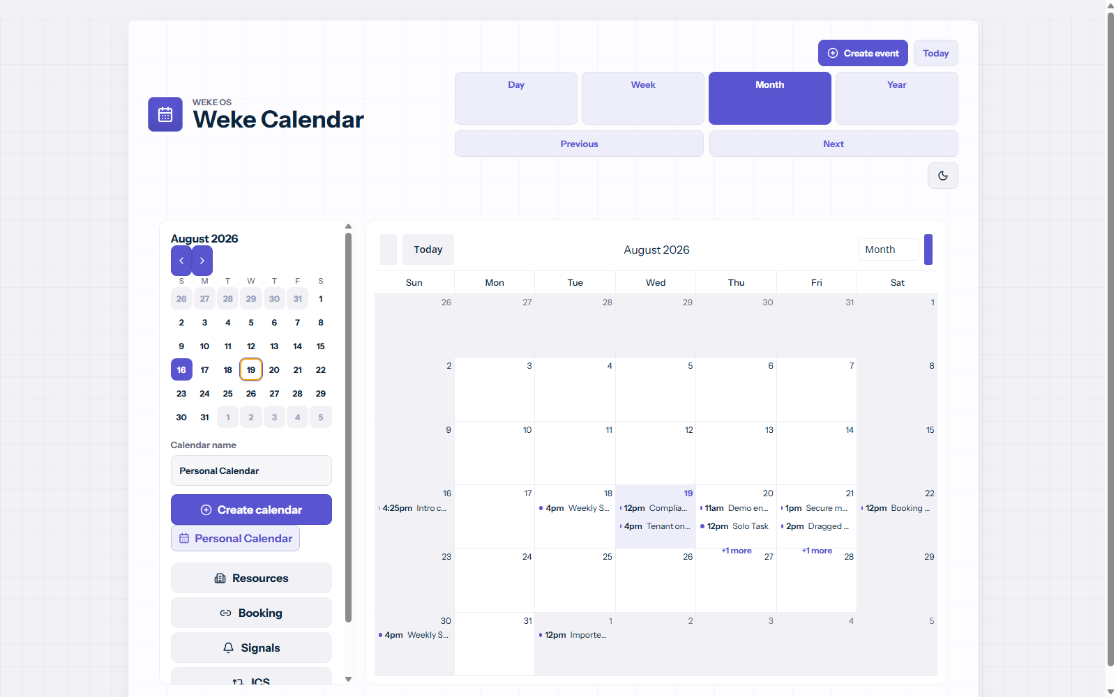Weke Calendar month view with a busy operational week